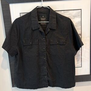 Afends Hemp Organic Cotton Button Up Shirt Black Utility Top Size US 4